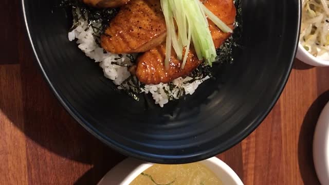 Salmon steak with rice