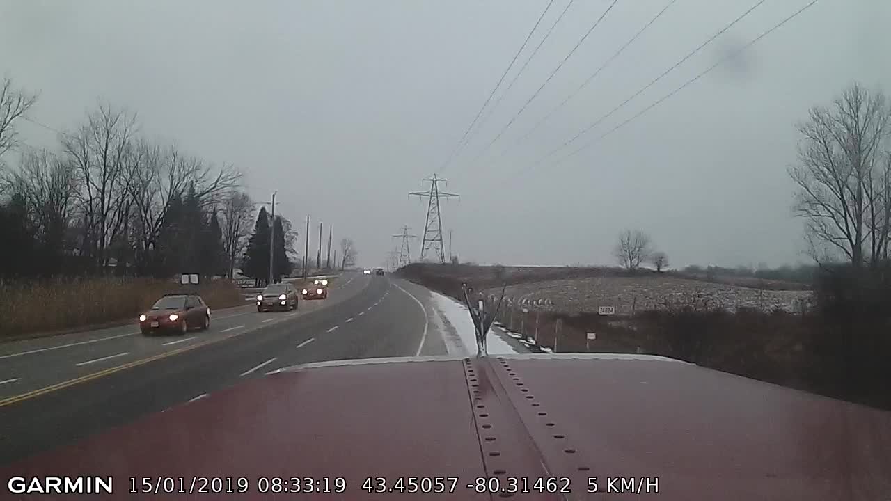 Out of Control Truck Comes Inches from Semi Collision