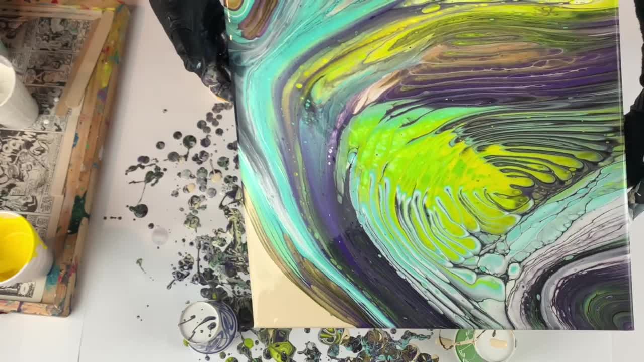 (127) Straight/Jiggle Pour in Funky Colors -Acrylic Pouring