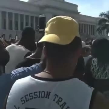 Cuban Protesters Chant Freedom in front of National Capitol Building in Havana