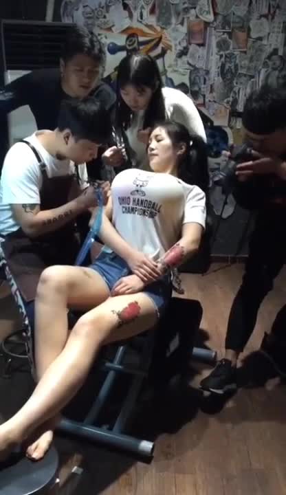 Chinese Fake boob burst during Tattooing