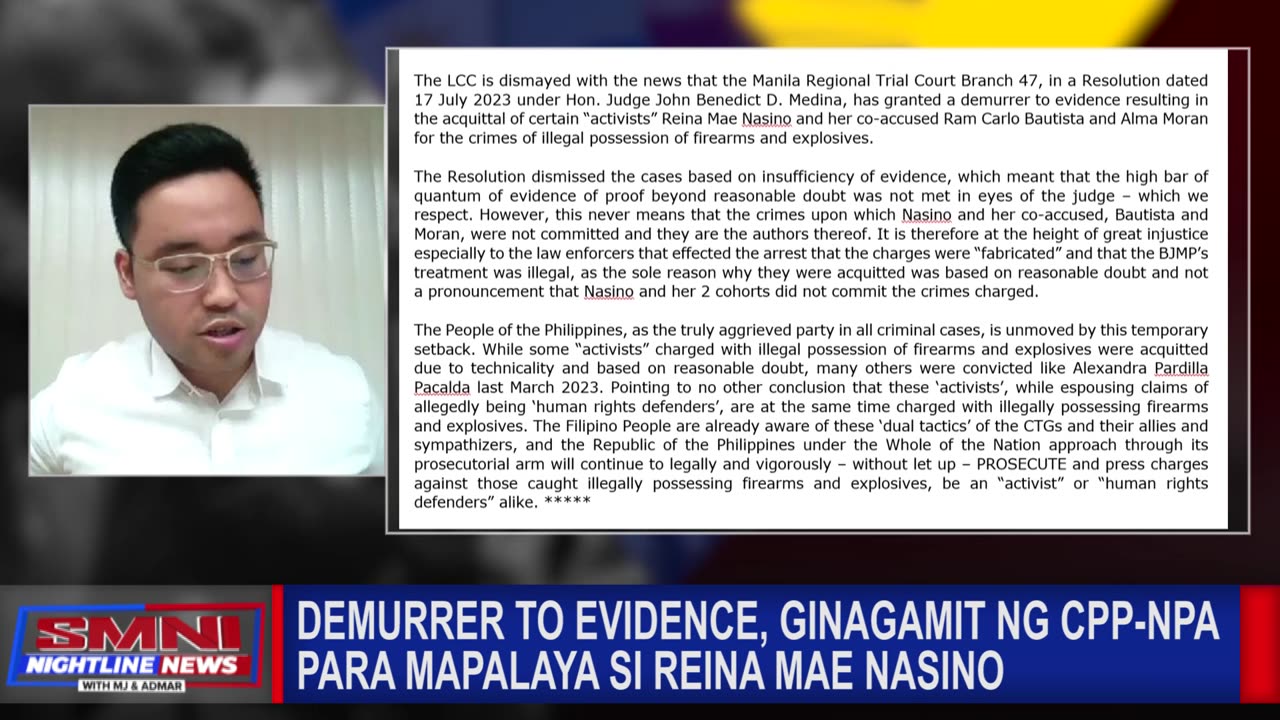 Demurrer to evidence, ginagamit ng C P P N P A N D F para mapalaya si Reina Mae Nasino