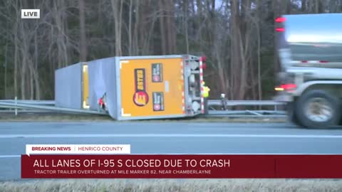 Tractor-trailer crash on I-95 in Henrico County