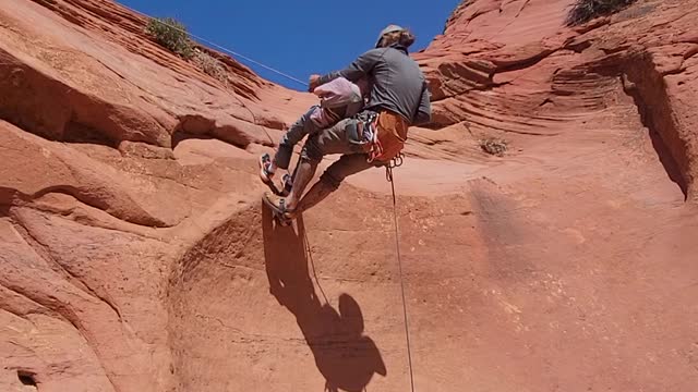 Fin 1st rappel into a slot canyon.