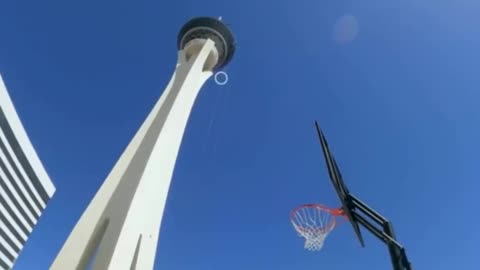 The world's highest basketball landing perfectly