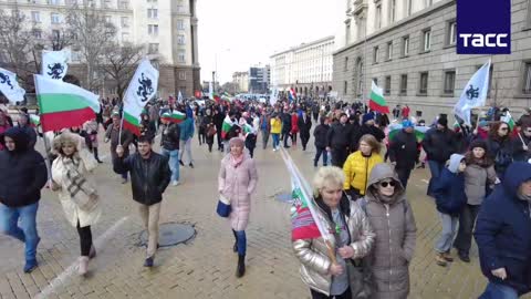 Demonstrace proti NATO a na podporu Ruska v Bulharsku 16.3. 2022