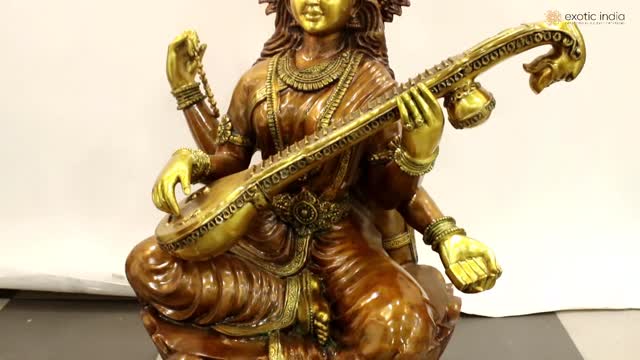 52" Brahmapriya Devi Sarasvati In Double Chola Brass | Handmade | Exotic India Art