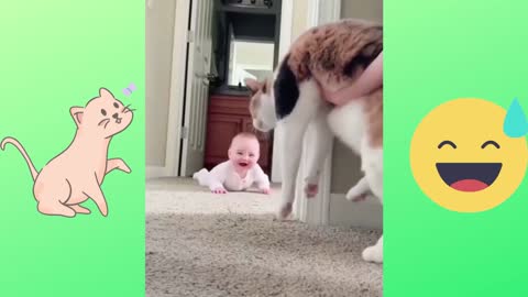 Boy is laughing because of the cat