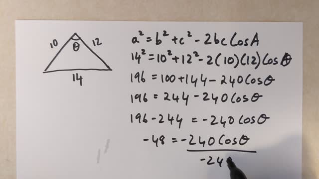 Grade 10 Math - Finding an angle using cosine law (lesson 8.3)