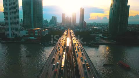 ...Aerial view of Bangkok at sunset stock video