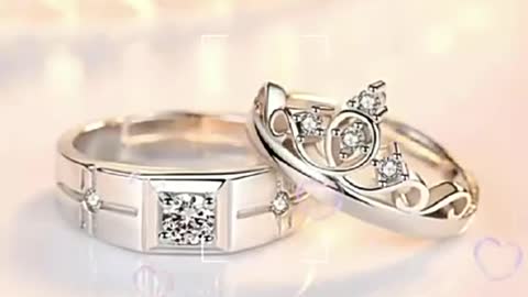 2Pcs/Pair Classic Resizeable Crown Crystal Couple Ring