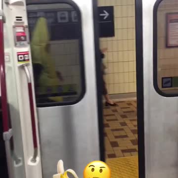 Subway door closes banana guy walks by
