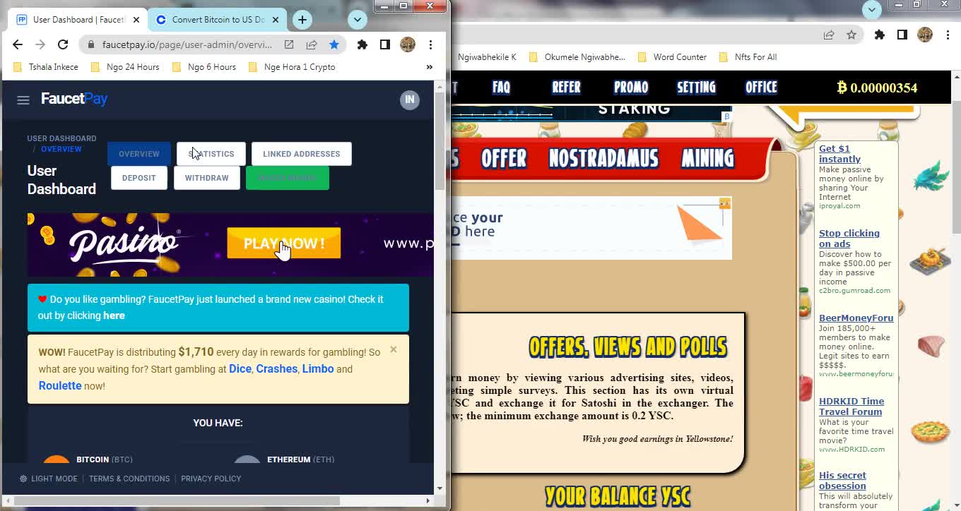 How To Make BITCOIN Money For Free By Watching Paid To Click Ads At YELLOWSTONE Withdraw FaucetPay