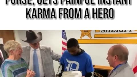 Thug steals old lady's purse, gets painful instant karma from a hero