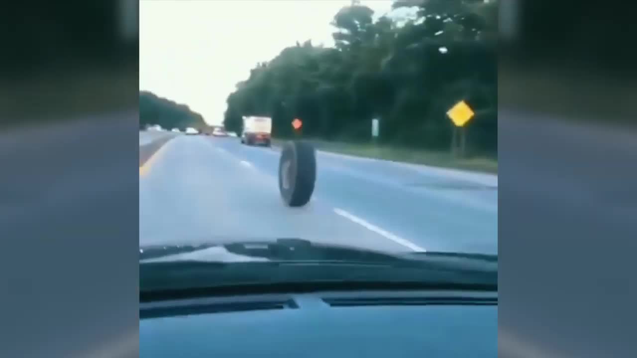 LOOSE TIRE ROLLS DOWN NEW JERSEY HIGHWAY UNTIL CRASHING INTO CAR