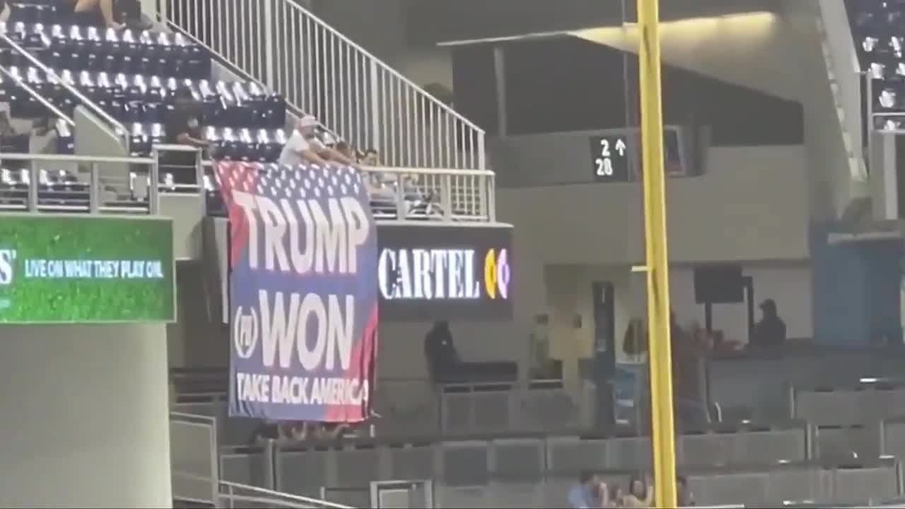 Fans Hold Up "TRUMP WON" Banner At Florida Marlins Game