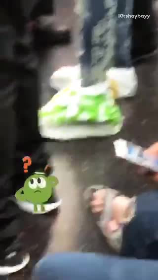 Person with mcdonalds bags wrapped around shoes