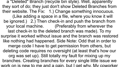 Recovering a deleted branch from a remote on Bitbucket git