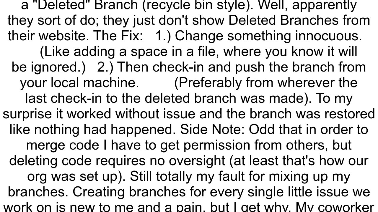 Recovering a deleted branch from a remote on Bitbucket git