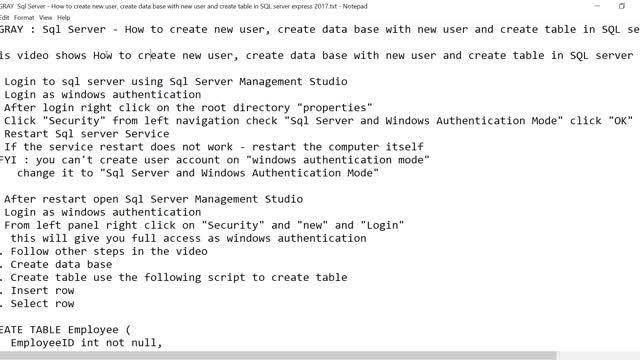 IPGraySpace: Sql Server - How to create new user, data base in express 2017