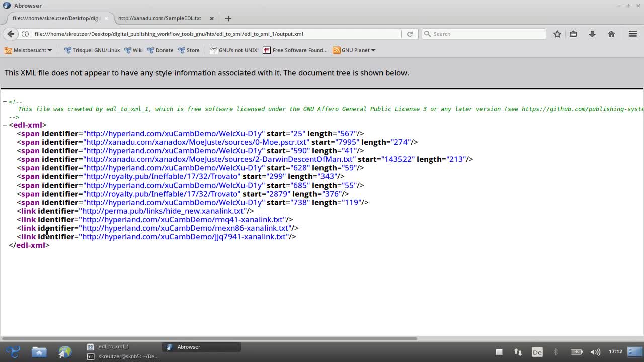 Hypertext Components: Edit Decision List (EDL) to XML