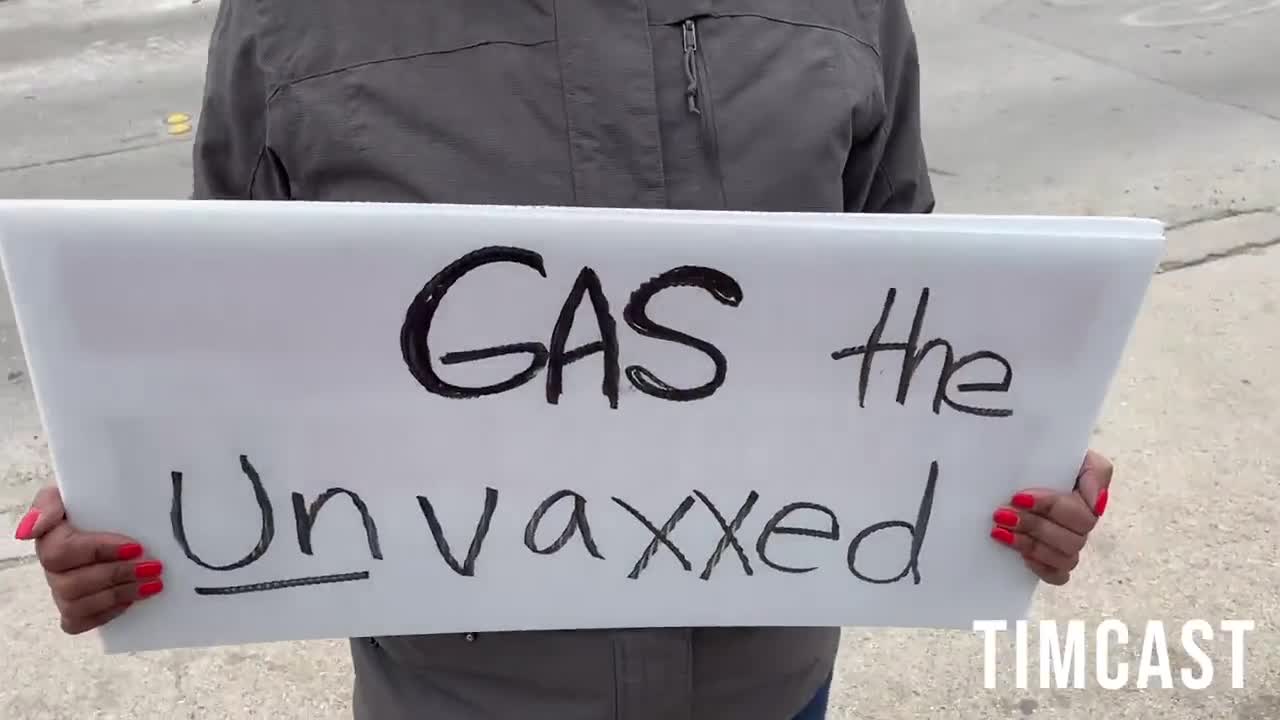 NATZI Woman's Sign: "Gas the unvaccinated" along with a swastika, and we're the racists? 😂