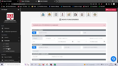 Cadastro funcionário e bloqueio CPF