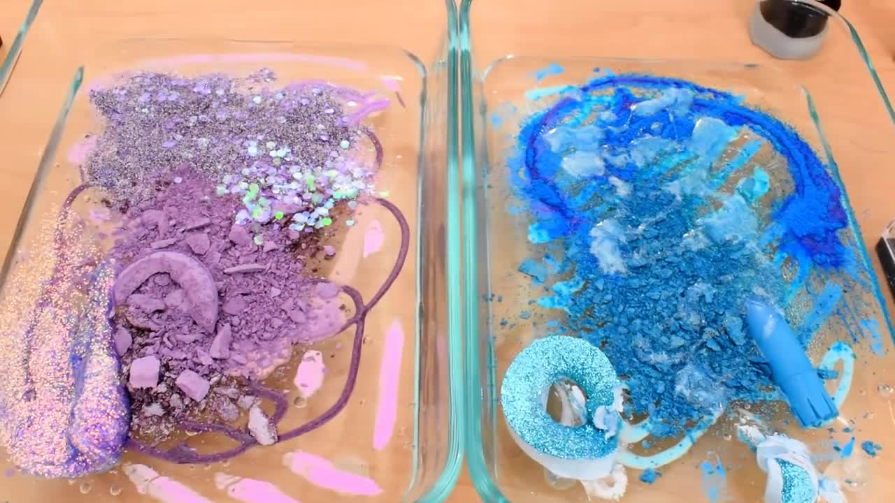 Purple vs Aqua Blue - Mixing Makeup Eyeshadow Into Slime ASMR 370 Satisfying Sli