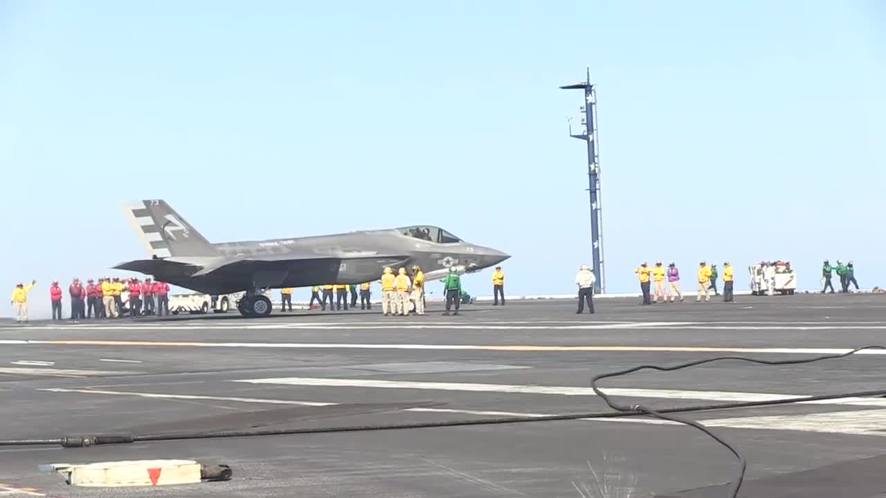 F-35C Completes First Arrested Landing aboard Aircraft Carrier