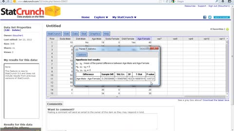 Paired t-Test StatCrunch