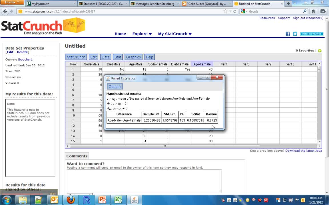 Paired t-Test StatCrunch