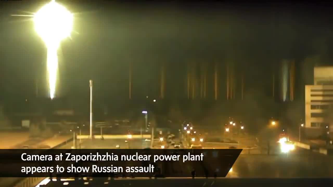 Camera at burning Ukrainian nuclear power plant appears to show Russian attack