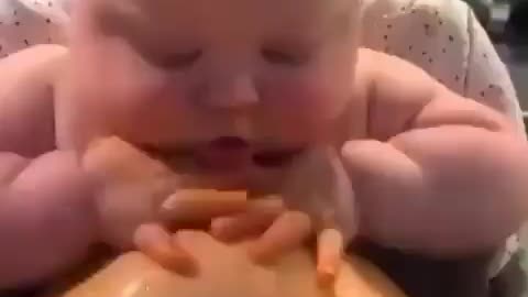 Chubby baby eating playing with food 😂😂😂😅😅