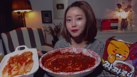 Black Bean Instant Noodles Mukbang korean girl