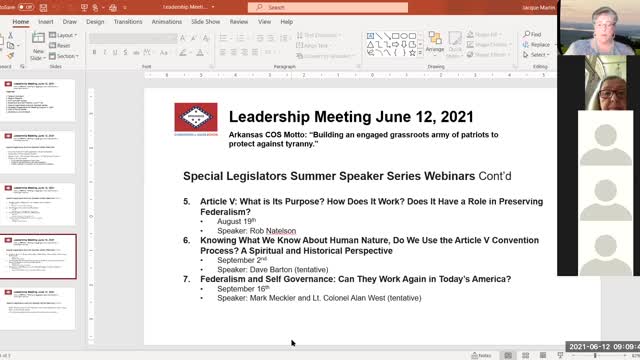 COS Arkansas Leadership Zoom Session 06/12/21 - Part 1