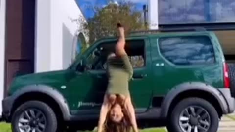 getting into the car through the window.