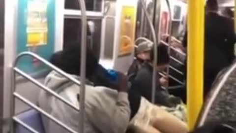 Crazed Man Beats His Half Naked Mannequin on NYC subway