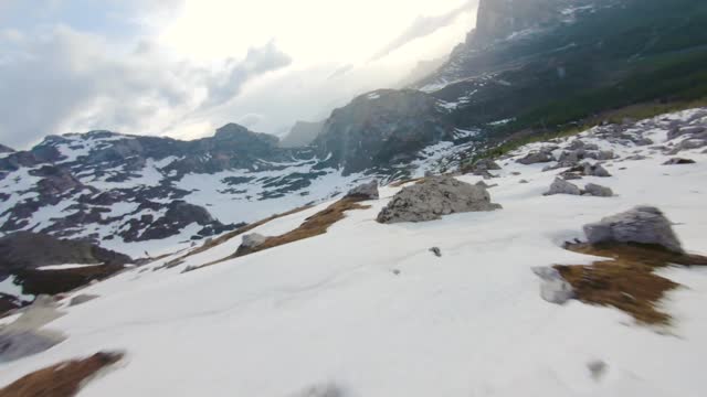 Drone Footage Of A Mountain Landscape With Snow