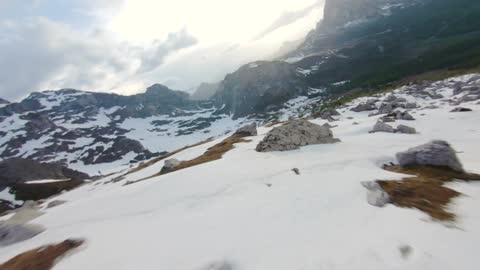 Drone Footage Of A Mountain Landscape With Snow