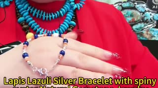 20250208-08 Lapis Lazuli Silver Bracelet with spiny oyster Natural Gemstone Jewelry Women's Favorite