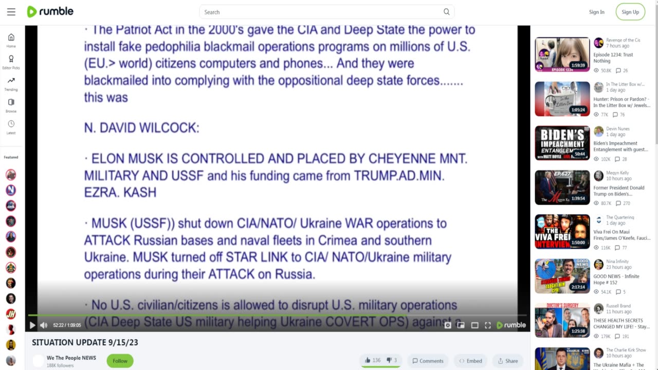 rumble - musk turned off star link to CIA-NATO-Ukraine military operations during their.