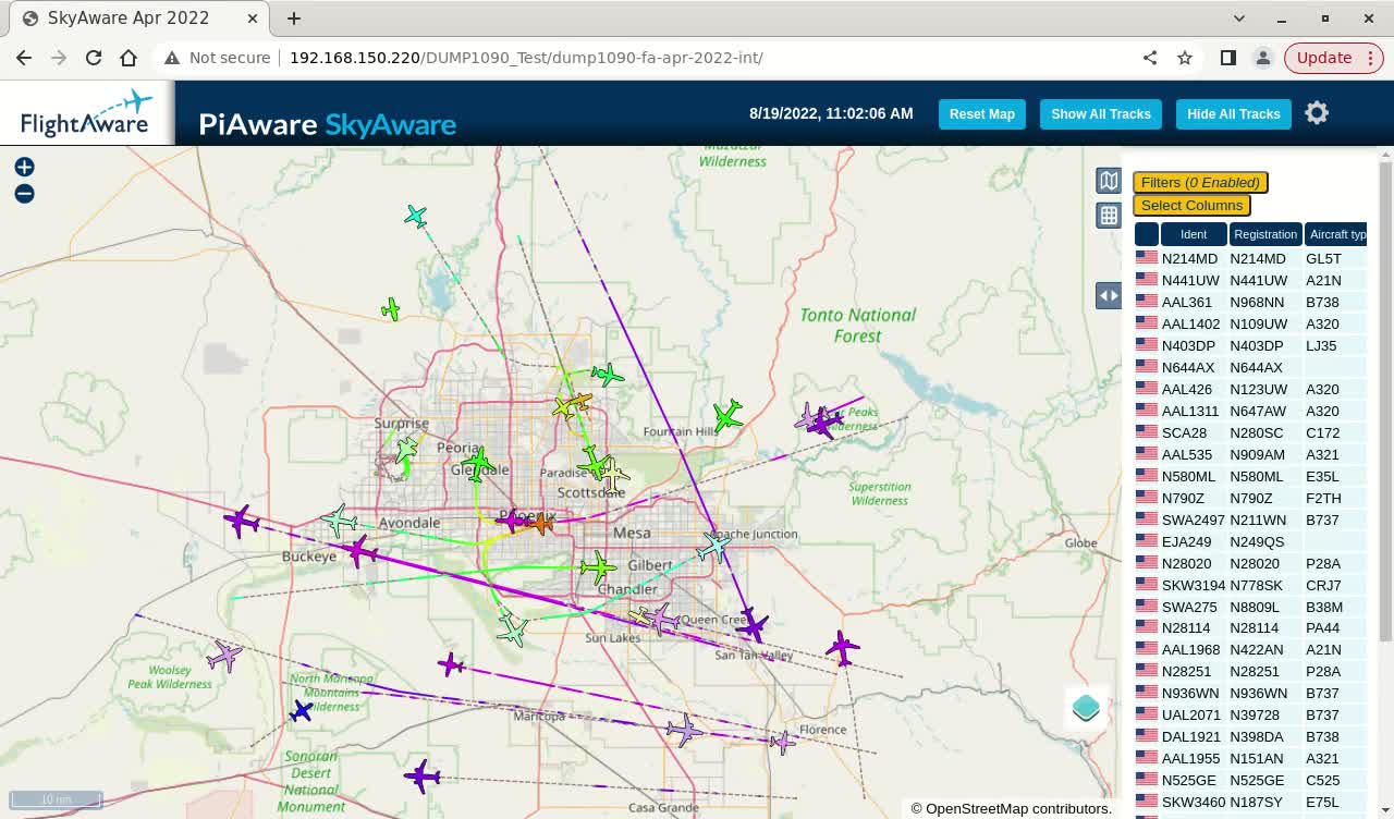 August 18th - 19th 2022 piaware skyaware time lapsed phoenix az