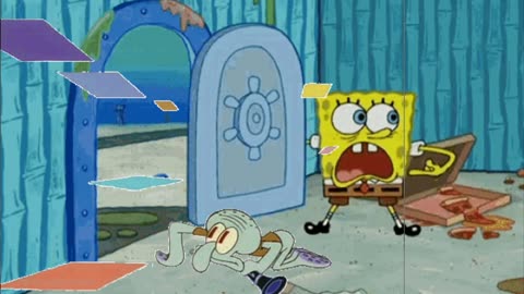 Squidward Is Playing With Tiles While SpongeBob Tells Everyone To Get Out