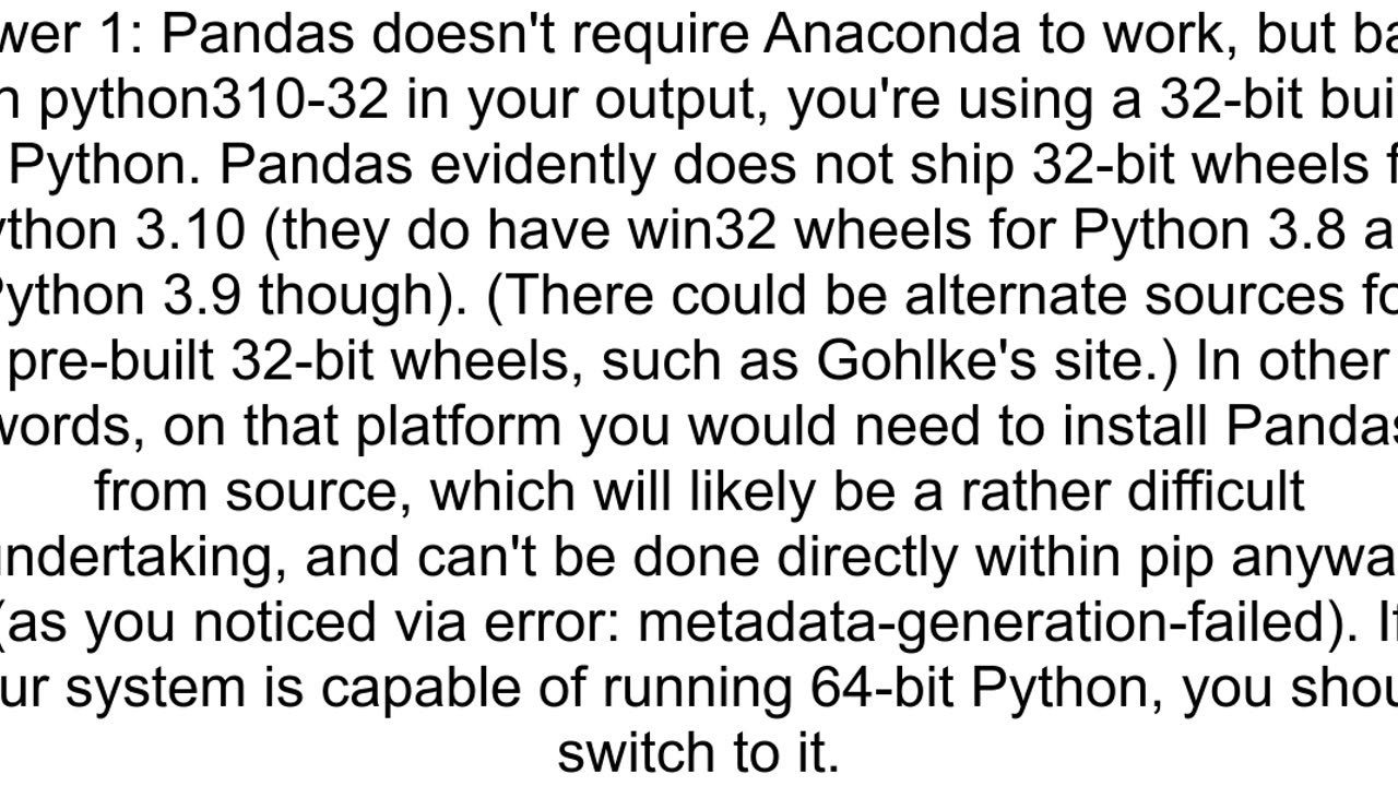 ERROR Could not build wheels for pandas which is required to install pyprojecttomlbased projects