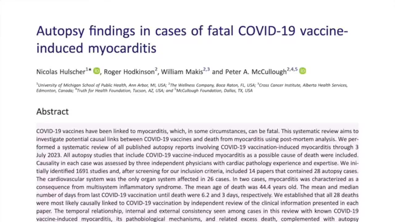 STUDY: AUTOPSY FINDINGS IN CASES OF FATAL COVID-19 VACCINE-INDUCED MYOCARDITIS.