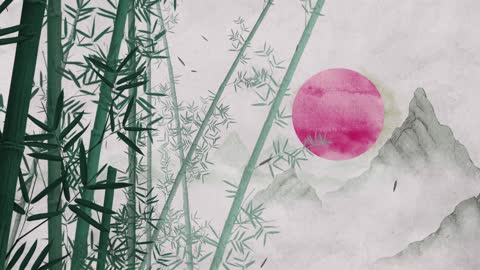 Chinese bamboo sun mountain hd background video