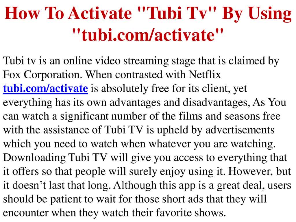 How To Activate "Tubi Tv" By Using "tubi.com/activate"