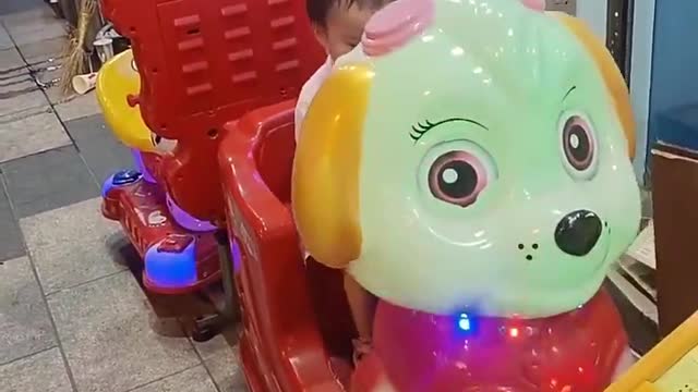 Toddler has so much fun with his dogmobile