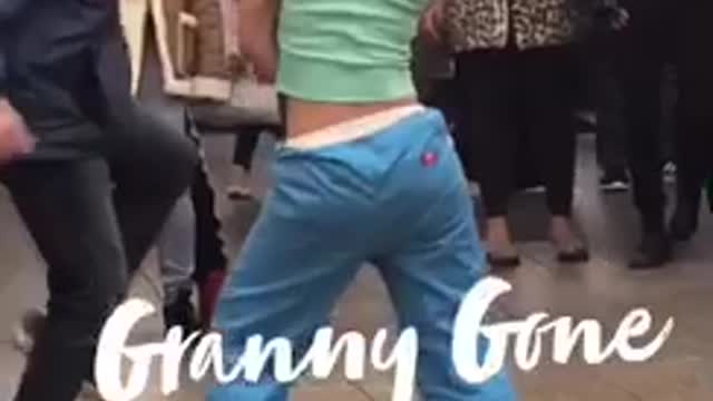 Granny gone wild woman blue dancing and stripping