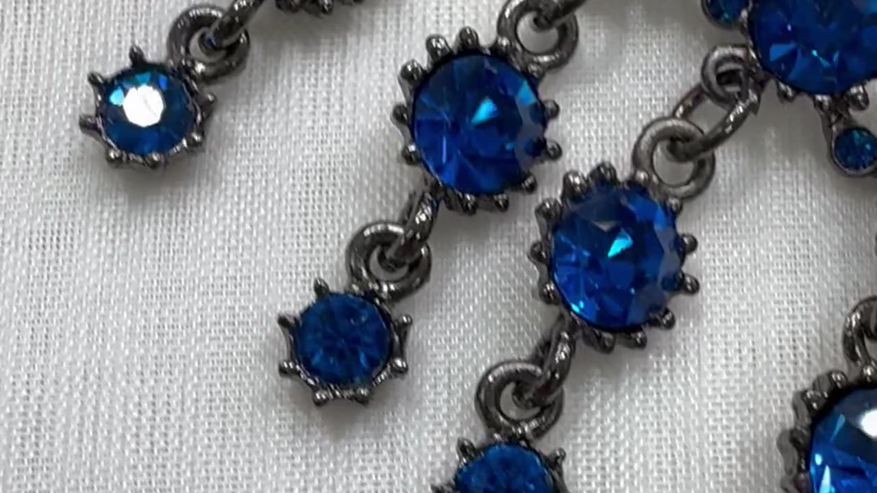 Gunmetal Plated Crystal Jewelry Set. Made with Swarovski Capri Blue. Gift. Party